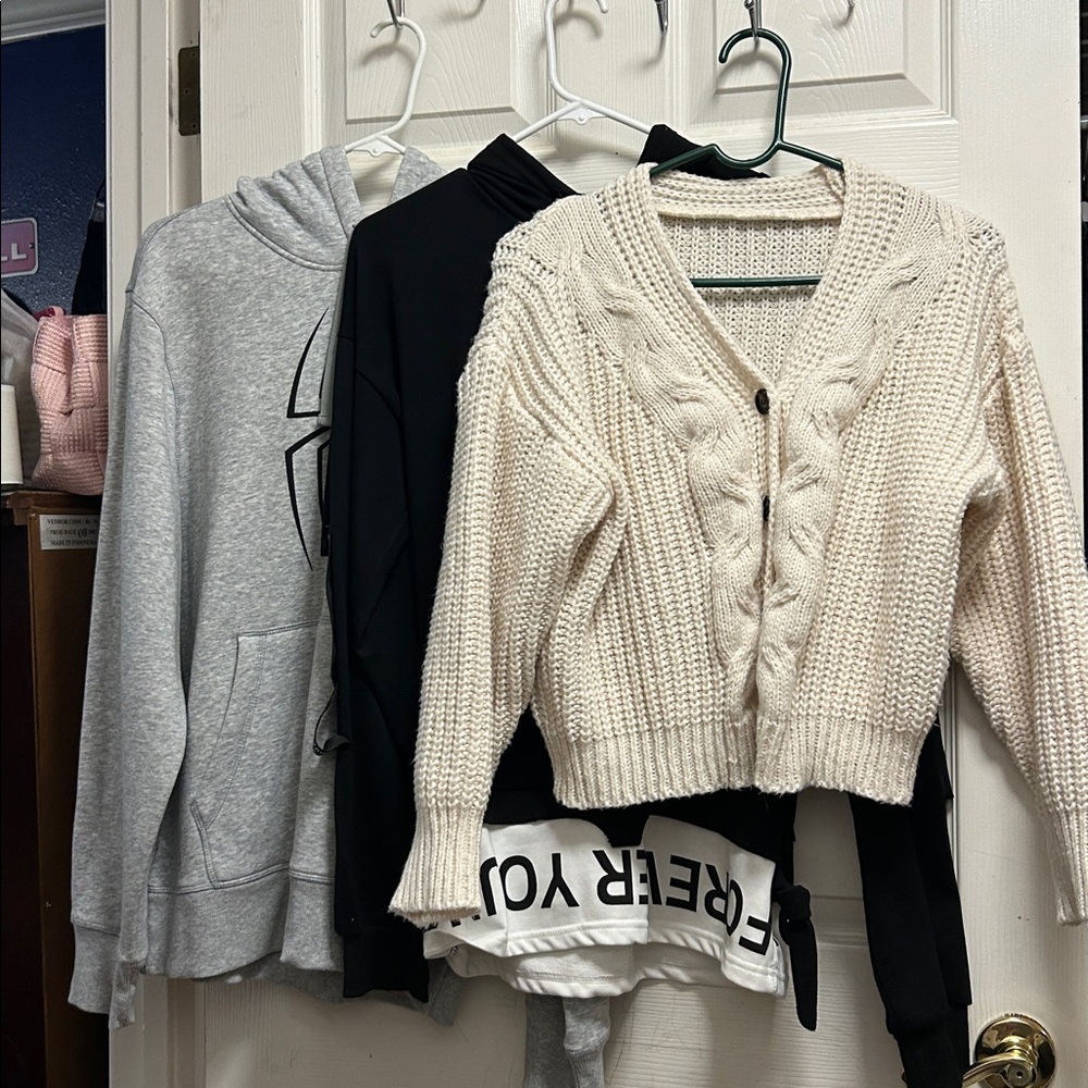 Bundle of 3 (2 hoodies and 1 knitted cardigan)